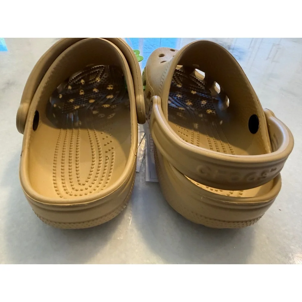 Crocs Classic Clog Kids Size J4 Tan Khaki Slip On Water Friendly Comfort Shoes